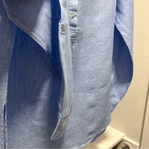 St Tropez women 100% Linen popover tunic rolltab breathable minimal Lagenlook Lg - Picture 5 of 8